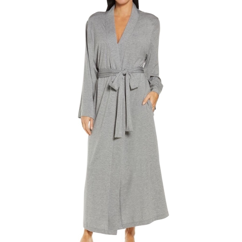 PAPINELLE Grey Full-Length Wrap Robe with V-Neck